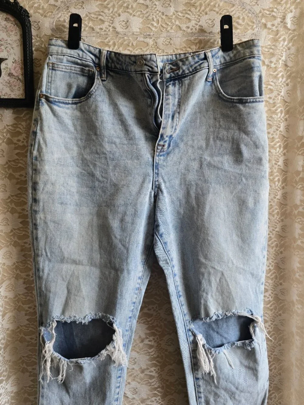 Light Washed High Rise Mom Jean - Distressed - ripped - alt - grunge - boho